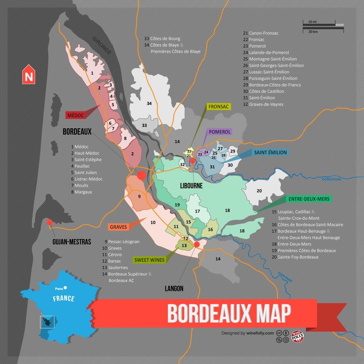 Bordeaux wine country 지도